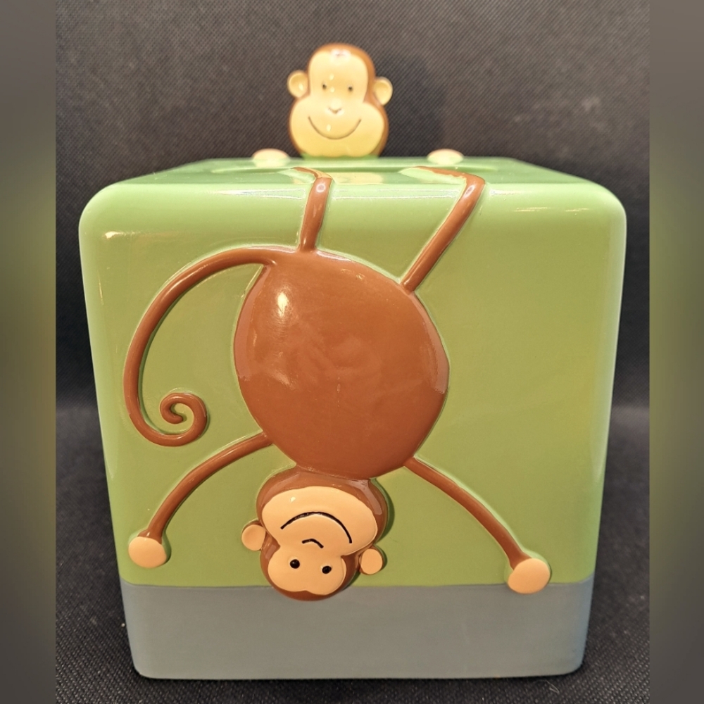 Monkey Jungle Tissue Box Holder Nursery Bathroom Decor VGC Curious George